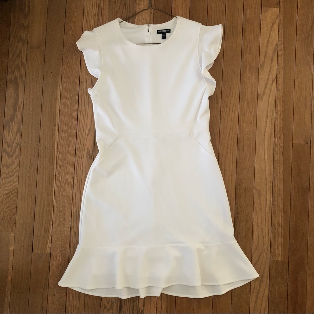 Only worn once- white ruffle sleeve rehearsal/cocktail dress size 6